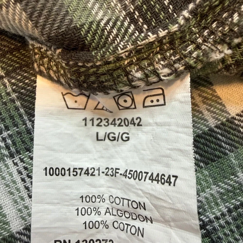 Wrangler Wrancher Mens Large Green Black Plaid Pearl Snap‎ Western Flannel Shirt